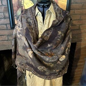 Gorgeous yarn embroidered wrap shawl scarf 23 x 64 Thick Stitch, maybe Raj?